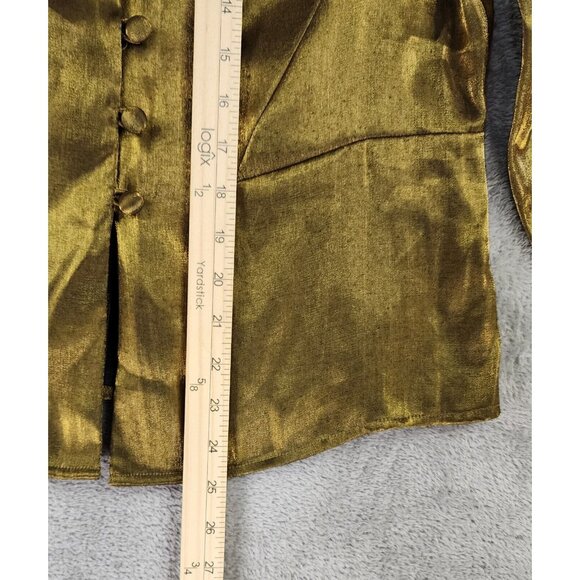 Tess Shirt Womens 10 Gold Metallic Retro Button Up Long Sleeve Blouse Vintage - Picture 5 of 10